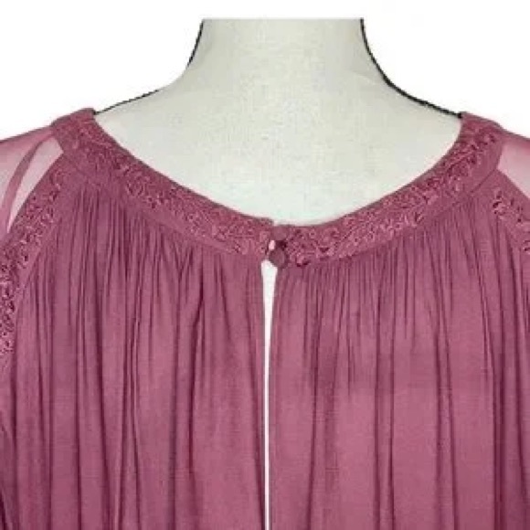 Free People maroon Long‎ Sleeve Purple Embroidered & Mesh Top Size XS - Picture 7 of 15